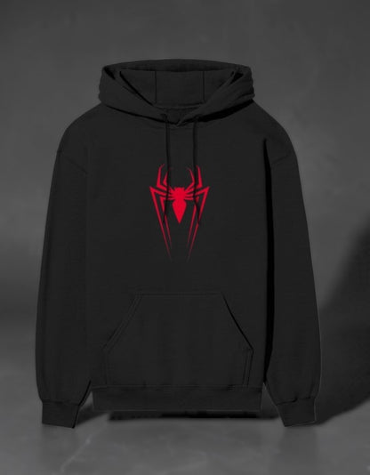 Zanthra Store black heavyweight cotton fleece unisex hoodie with a red spider graphic on the front