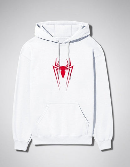 Zanthra Store white unisex heavyweight cotton hoodie featuring a red spider graphic on the chest